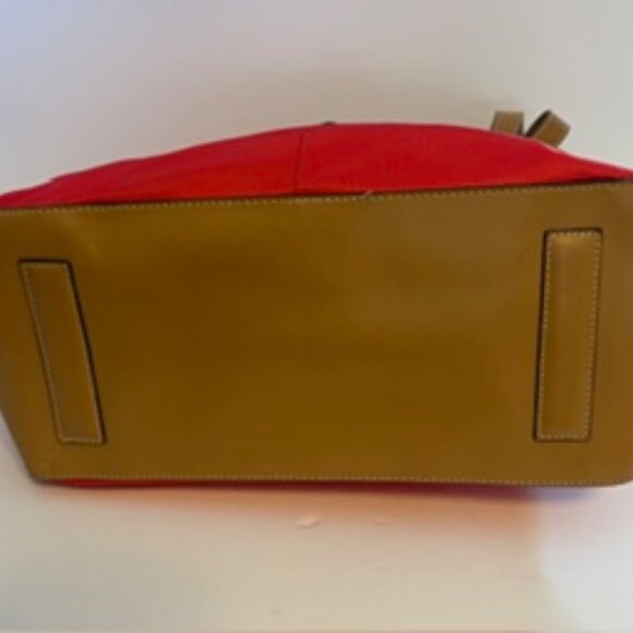 Calvin Klein Red Nylon Tote Bag with Gold-tone Hardware and Tan Handles